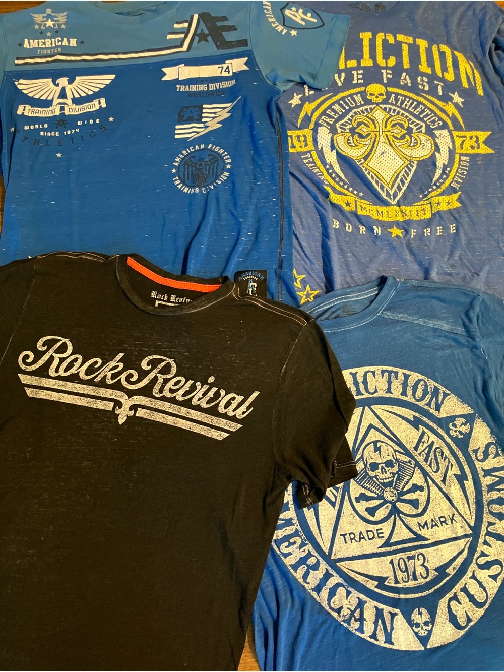Affliction American Fighter Rock Revival Mens M T-Shirt MMA Y2K Biker Lot 4 READ